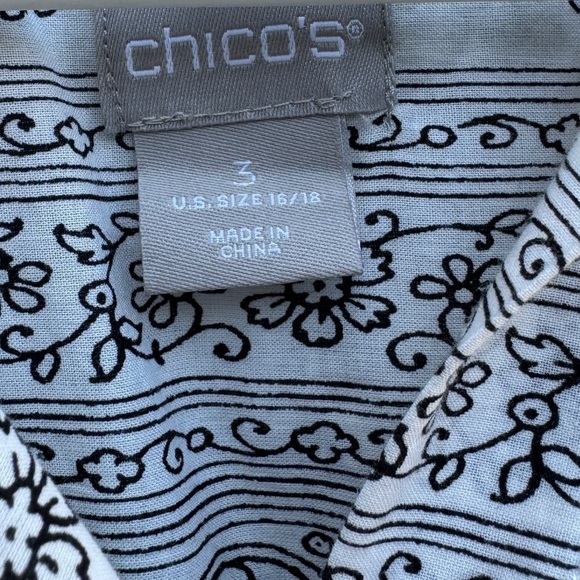 Chico’s Paisley Eyelet Black White Floral Embroidered Scalloped Shirt 3 US XL - Picture 15 of 16